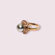 Genuine 35 pcs Ruby Tahitian Sea Peacock Gray 9.8mm Pearl Ring Size 7