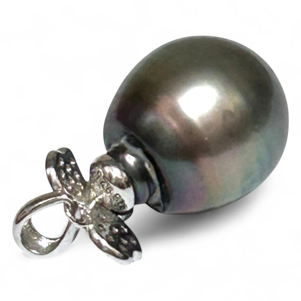 Oval 12 x 13.5mm Tahitian Sea Peacock Gray-Green Pearl Pendant