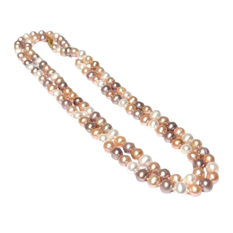 Round 6.5 - 7mm Freshwater Natural Multi-Color Pearl 33" Necklace