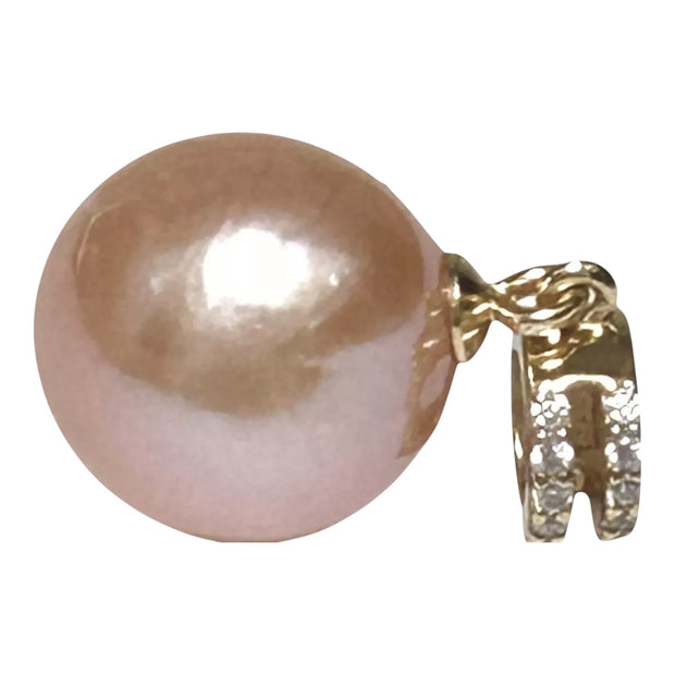 Handmade 11mm Edison Natural Peach Rose Pink Round Pearl Pendant