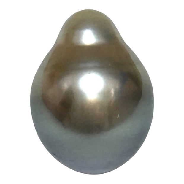 Glorious 14.6 Carat 12 x 15.7mm Tahitian Peacock Grey Green Drop Pearl