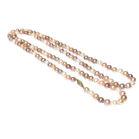Round 6.5 - 7mm Freshwater Natural Multi-Color Pearl 33" Necklace