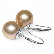Huge 13mm Purple Rose Pink Edison Farmed Round Pearl Hook Earrings