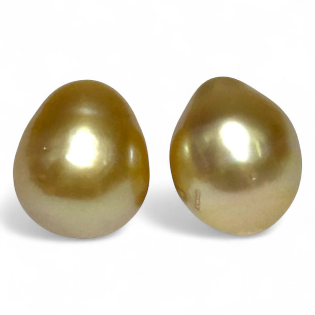 A Pair 10.5 x 12.5mm Deep Gold Philippines South Sea Oval Pearls
