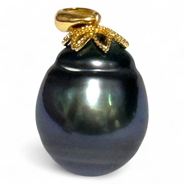 Huge 12.2 x 15.5mm Tahitian Sea Peacock Black Green Pearl Pendant