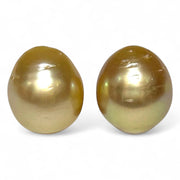 A Pair 12.8 x 14.7mm 33.8 Carat Rich Gold Philippines South Sea Pearls