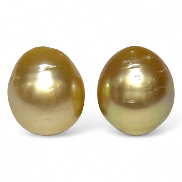 A Pair 12.8 x 14.7mm 33.8 Carat Rich Gold Philippines South Sea Pearls