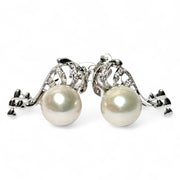 Dolphin Style 10mm Natural White Edison Round Cultured Pearl Earrings