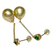 Oval Drop 11.9 x 14.2mm Rich Golden South Sea Pearl Dangle Earrings