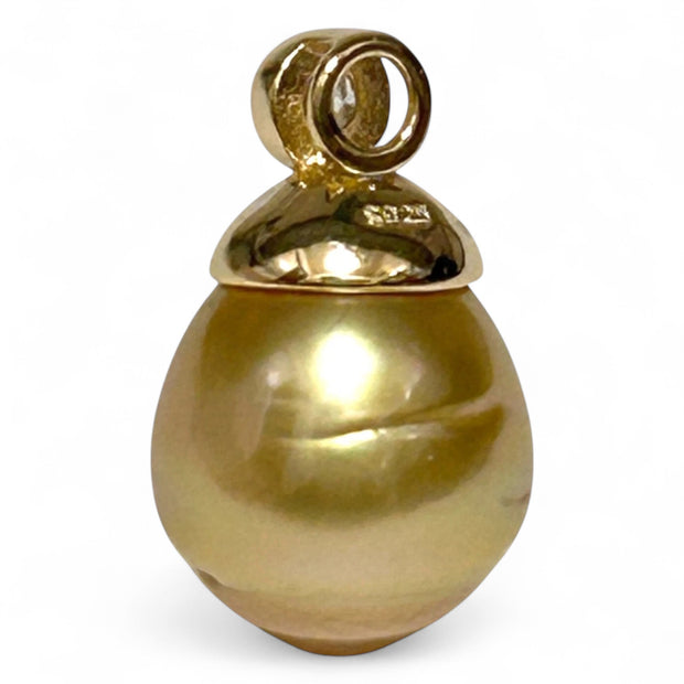 Exquisite 11.2 x 13.5mm Deep Golden Philippines Sea Pearl Pendant