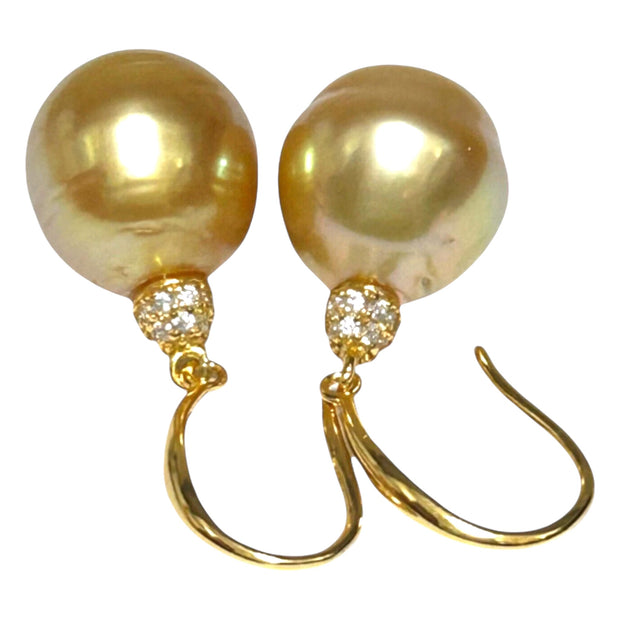 11.3 x 11.7mm Deep Gold Philippines South Sea Cultured Pearl Dangle