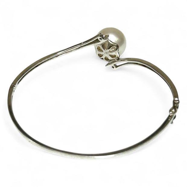 Gorgeous 12.4mm South Sea White Silver Round Pearl 7 - 7.5" Bangle