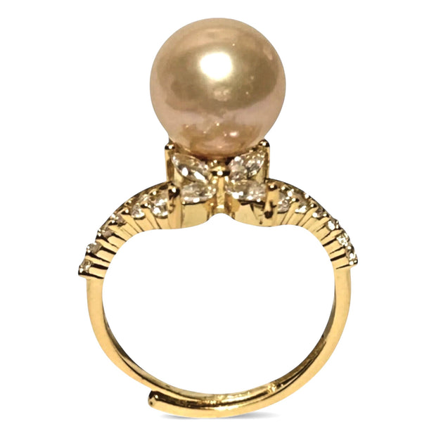 Cocktail 10-10.5mm Peach Pink Edison Round Pearl Ring Size 6.5
