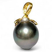 Baroque 11.2 x 12.3mm Tahitian South Sea Peacock Gray Pearl Pendant