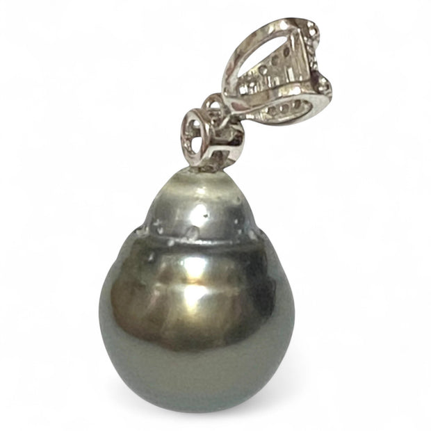 Huge 11 x 13mm Tahitian Peacock Gray-Green Cultured Pearl Pendant