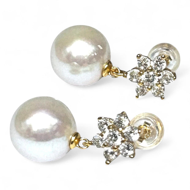 5A Quality 10.5mm Natural White Round Edison Pearl Dangle Earrings