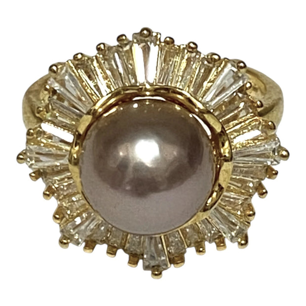Cocktail 10-10.5mm Edison Purple Brown Round Pearl Ring - Size 8