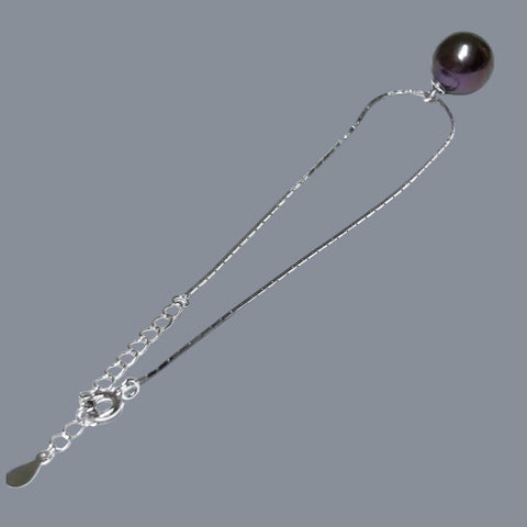 925 Sterling Silver 10mm Peacock Black Green Round Pearl 7.5" Bracelet