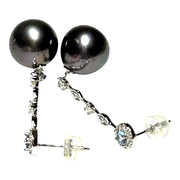 Gorgeous 11-11.5mm Edison Peacock Black Round Pearl Dangle Earrings