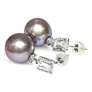 Superb Edison Purple Brown Rainbow Pearl Earrings - 11x11.5mm