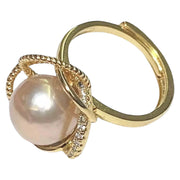 9.5 - 10mm Peach Gold Pink Edison Cultured Round Pearl Ring Size 6-7