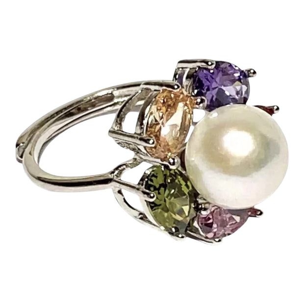 Fantastic Natural White 9.5mm Edison Cultured Round Pearl Ring Size 7