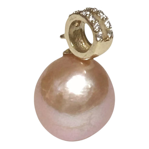 Handmade 11mm Edison Natural Peach Rose Pink Round Pearl Pendant