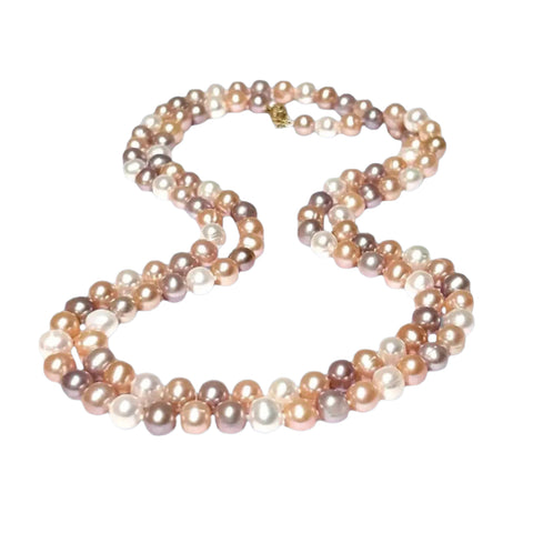 Round 6.5 - 7mm Freshwater Natural Multi-Color Pearl 33" Necklace