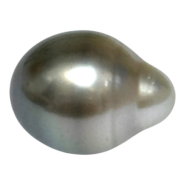 Glorious 14.6 Carat 12 x 15.7mm Tahitian Peacock Grey Green Drop Pearl