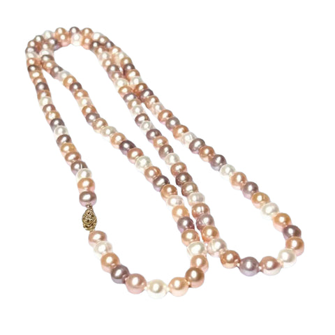 Round 6.5 - 7mm Freshwater Natural Multi-Color Pearl 33" Necklace