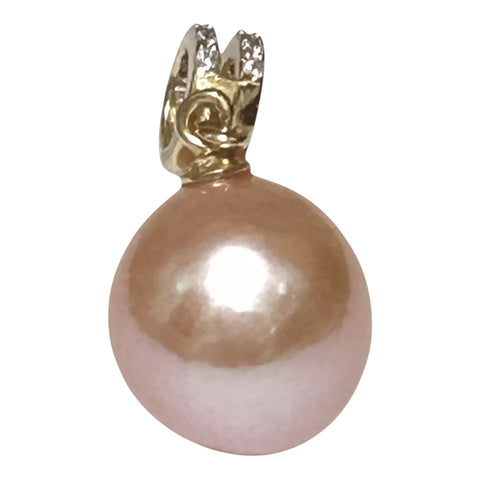 Handmade 11mm Edison Natural Peach Rose Pink Round Pearl Pendant