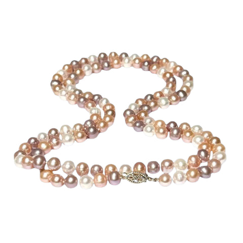 Round 6.5 - 7mm Freshwater Natural Multi-Color Pearl 33" Necklace