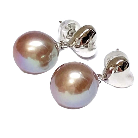 Fantastic 10 - 10.5mm Edison Bronze Purple Round Pearl Dangle Earrings