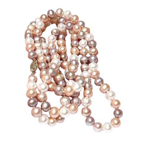 Round 6.5 - 7mm Freshwater Natural Multi-Color Pearl 33" Necklace