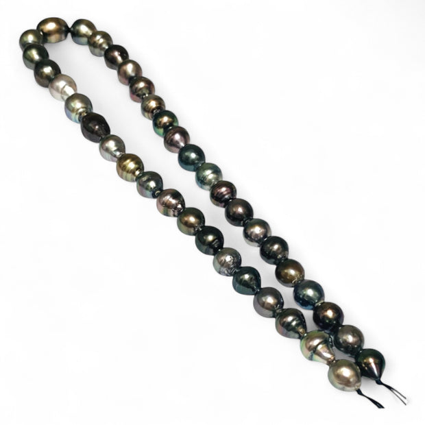 Baroque 8.2 - 14mm 38 pcs Multi Gray Green Tahitian Pearl 16" Strand