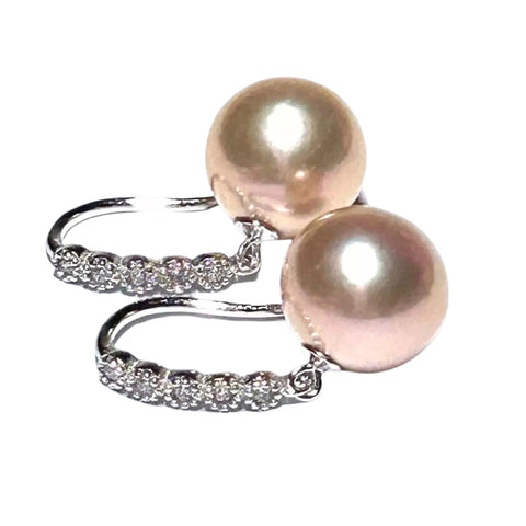 Genuine 10.6mm Peach Rose Pink Round Edison Cultured Pearl Earrings