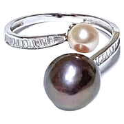Double 5.3 & 10mm Edison Purple Black Pink Pearls Ring Size 8
