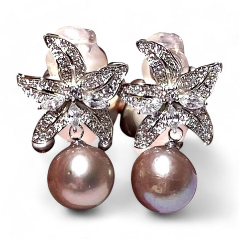 Fantastic 10 - 10.5mm Purple Brown Pink Edison Pearl Dangle Earrings