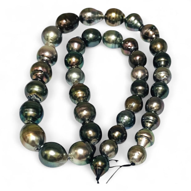 Baroque 8.2 - 14mm 38 pcs Multi Gray Green Tahitian Pearl 16" Strand