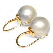 Stunning 13.3mm South Sea Cream White Round Pearl Dangle Earrings