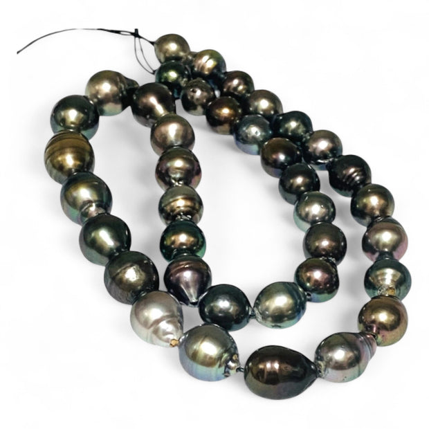 Baroque 8.2 - 14mm 38 pcs Multi Gray Green Tahitian Pearl 16" Strand