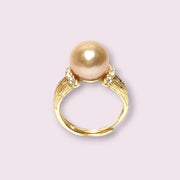 Elegant Solitaire 10mm Natural Peach Pink Gold Edison Pearl Ring Size 6
