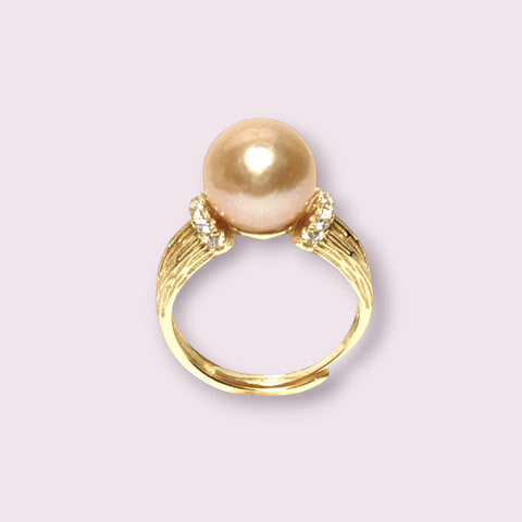 Elegant Solitaire 10mm Natural Peach Pink Gold Edison Pearl Ring Size 6