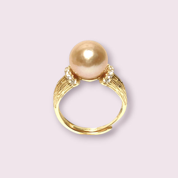 Elegant Solitaire 10mm Natural Peach Pink Gold Edison Pearl Ring Size 6