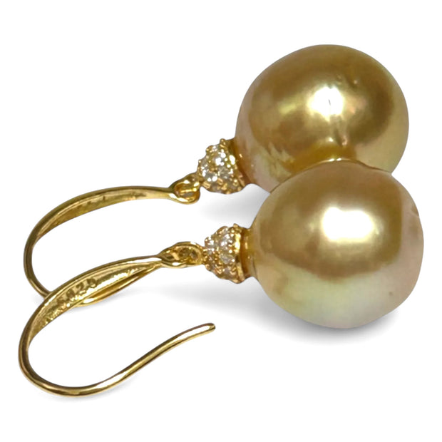 11.3 x 11.7mm Deep Gold Philippines South Sea Cultured Pearl Dangle