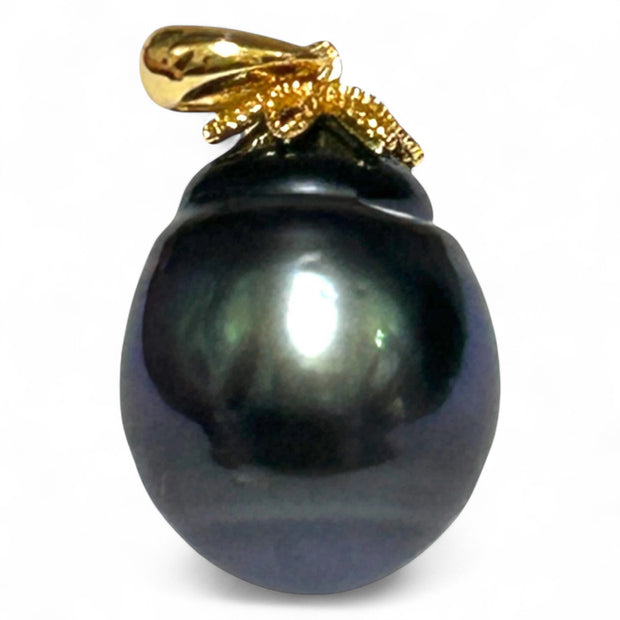 Huge 12.2 x 15.5mm Tahitian Sea Peacock Black Green Pearl Pendant