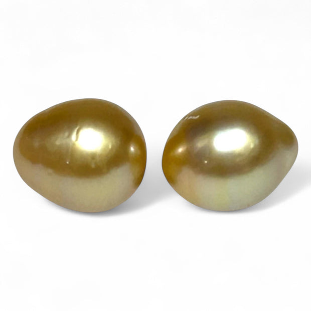 A Pair 10.5 x 12.5mm Deep Gold Philippines South Sea Oval Pearls
