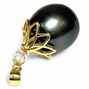 Large 12.6 x 14.3mm Tahitian Sea Peacock Black Green Pearl Pendant