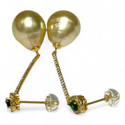 Oval Drop 11.9 x 14.2mm Rich Golden South Sea Pearl Dangle Earrings