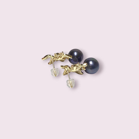 Round 10 - 10.5mm Edison Purple Black Blue Pearl Dangle Earrings